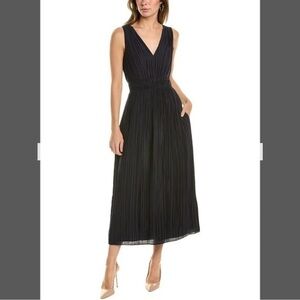 Vince Pleated Double V-Neck Dress in Coastal Blue Size L